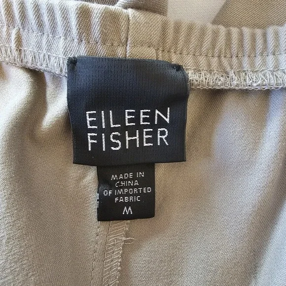 Eileen Fisher Womens Med Pull On Pants Tan Cotton Side Zipper Elastic Waist - Picture 4 of 10
